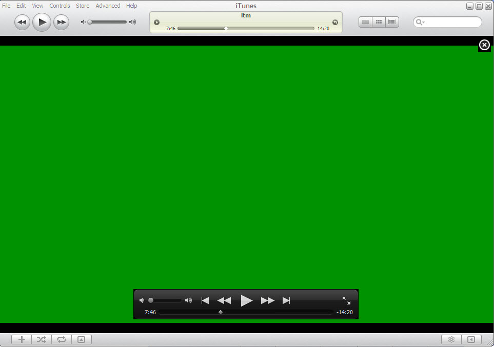 Green video screen with iTunes