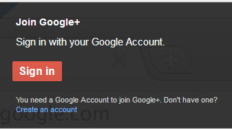 Google Plus sign up box