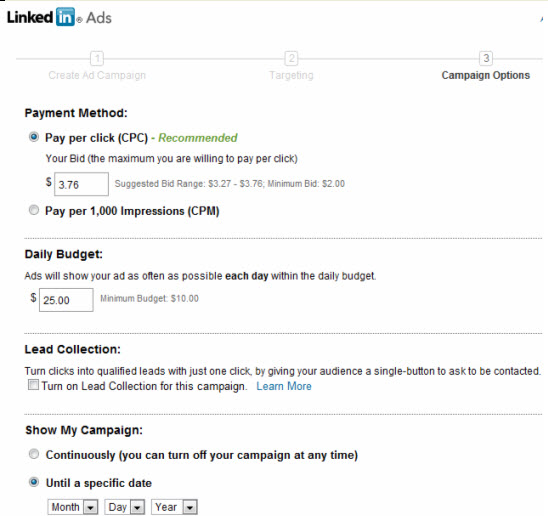 LinkedIn Ads - Budget and cost per click