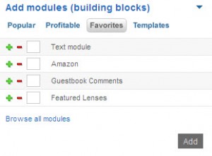 add modules to Squidoo lens