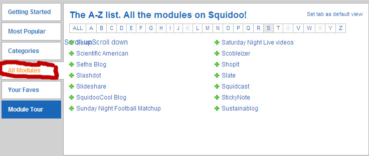 squidoo listing of all modules