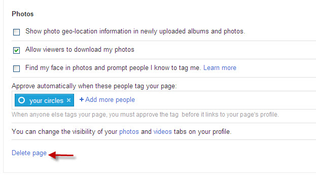 Google + delete business page