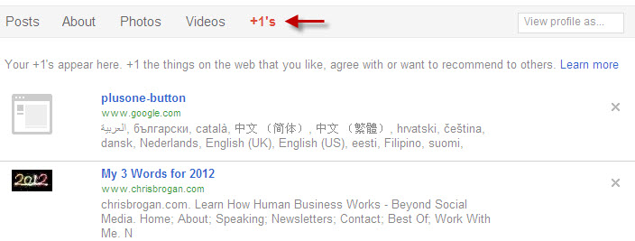 Google +1 on your Google Plus profile